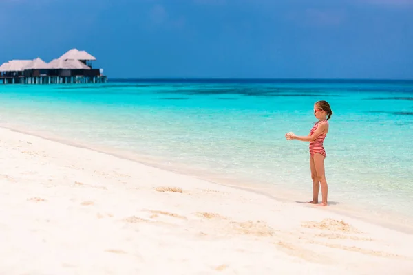 Adorable Little Girl Playing Beach Summer Vacation — Stock Photo, Image