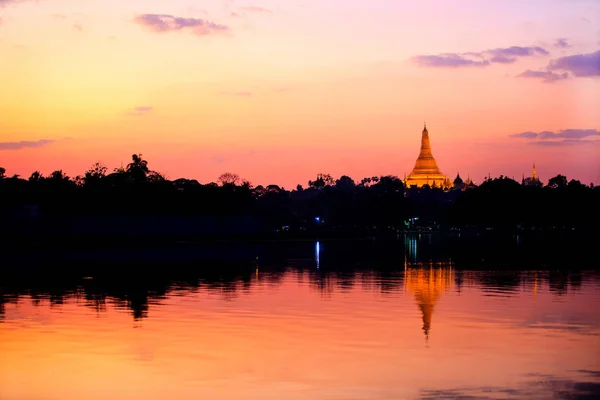 View Shwedagon Pagoda Yangon Myanmar Sunset — Stock Photo, Image