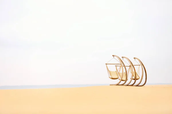 Minimalist Photo Swings Chairs Deserted Beach Namibia Cloudy Day — Stock Photo, Image