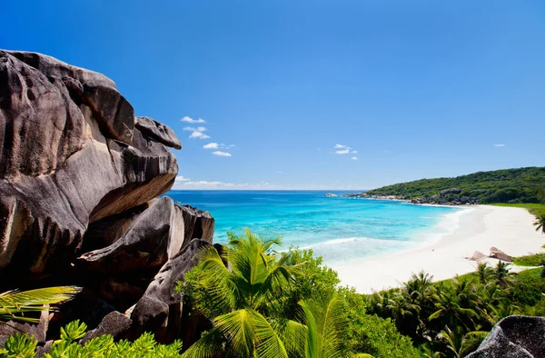 Stranden Grand Anse Digue Seychellerna — Stockfoto