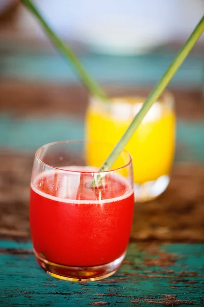 Tropical Watermelon Mango Juices Table — Stock Photo, Image