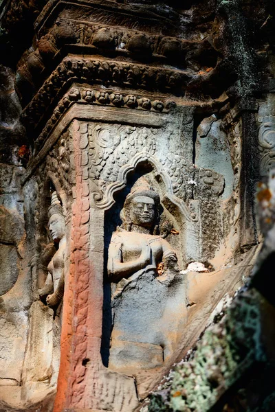 Bas Reliefer Preah Khan Angkor Arkeologiska Området Kambodja — Stockfoto