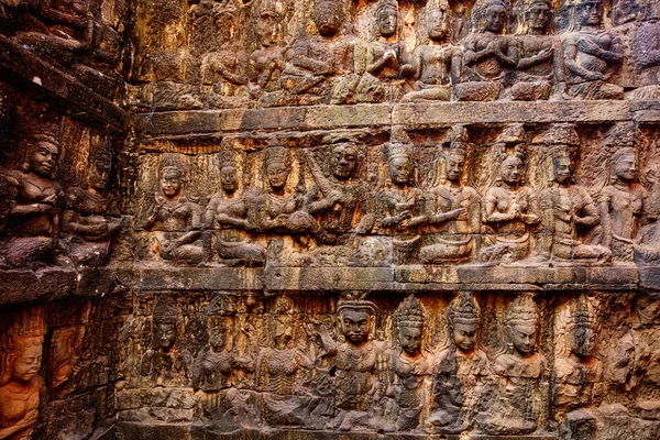 Bas Reliëfs Terras Van Leper King Angkor Archeologisch Gebied Cambodja — Stockfoto