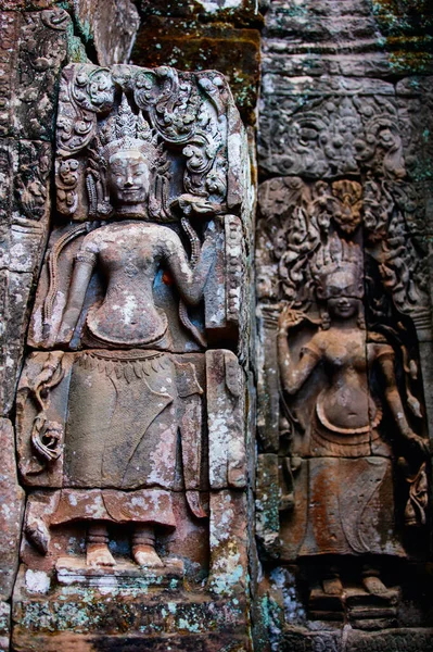 Płaskorzeźby Preah Khan Angkor Obszar Archeologiczny Kambodży — Zdjęcie stockowe