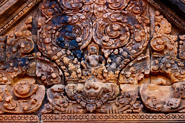 Piękne Rzeźby Świątyni Banteay Srei Angkor Obszar Archeologiczny Kambodży — Zdjęcie stockowe
