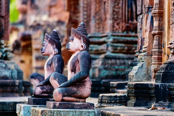 Όμορφο Ναό Banteay Srei Γλυπτά Και Αγάλματα Στην Angkor Αρχαιολογικό — Φωτογραφία Αρχείου