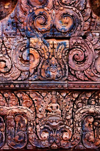 Piękne Rzeźby Świątyni Banteay Srei Angkor Obszar Archeologiczny Kambodży — Zdjęcie stockowe