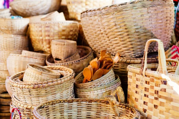 Straw Bags Baskets Souvenirs Market Myanmar — Stock Photo, Image