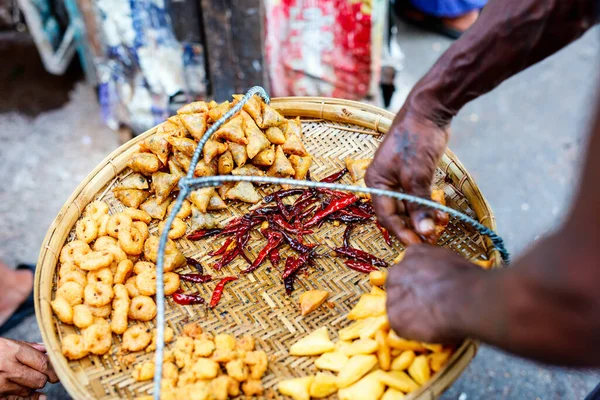 Street Food Samosas Cooked Asian Market Myanmar — Stock Photo, Image