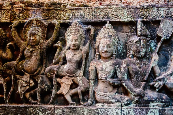 Närbild Angkor Wat Tempel Sniderier Kambodja — Stockfoto