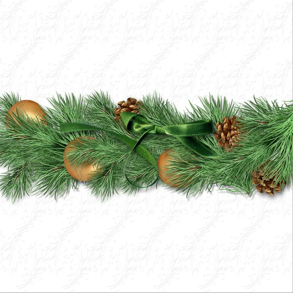 Christmas Border Fir Branches Gold Balls Cones — Stock Photo, Image