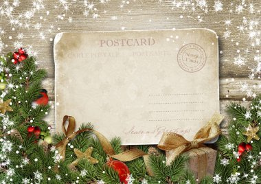 Tebrik kartı Merry Christmas dekorasyon ve vintage kartpostal ile