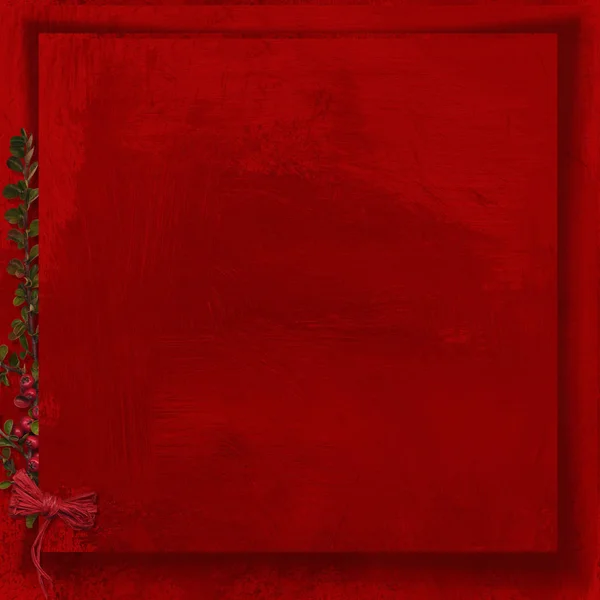 Gruß Urlaub Roter Hintergrund Mit Einem Zweig Roter Beeren — Stockfoto