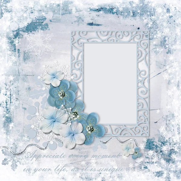 Winter Background Photo Frame Charming Flowers — Stock Photo, Image