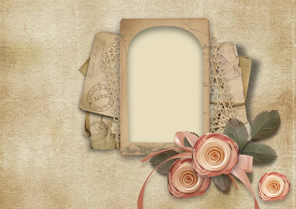 Vintage Valentine Card Shabby Achtergrond Met Rozen — Stockfoto