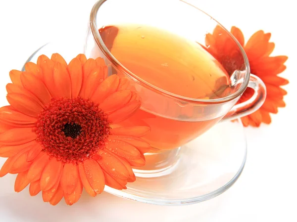 Μια Κούπα Τσάι Ένα Λουλούδι — Φωτογραφία Αρχείου