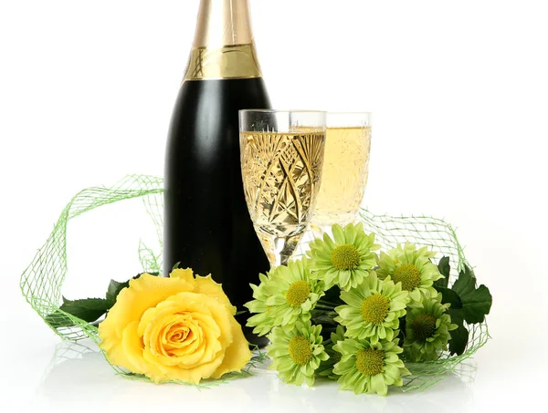 Květiny Láhev Šampaňského — Stock fotografie