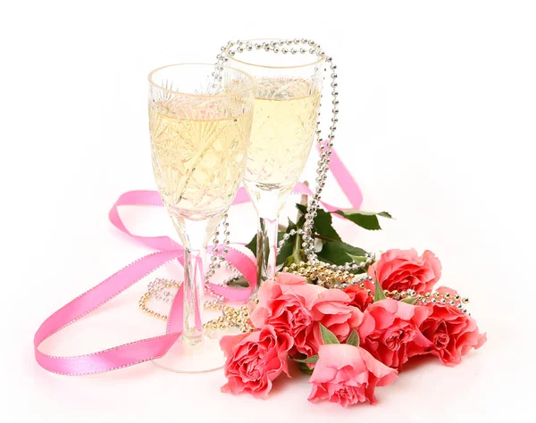 Rosa Blumen Und Wein — Stockfoto