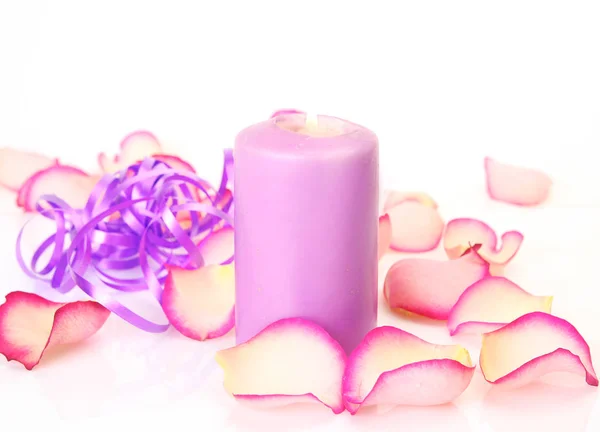 Petals Pink Rose Lilac Candle — Stock Photo, Image