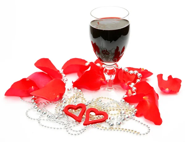 Glass Wine Two Hearts — Stock Photo, Image