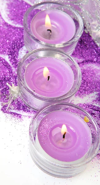 Lilac Candles Shiny Decorations — Stock Photo, Image