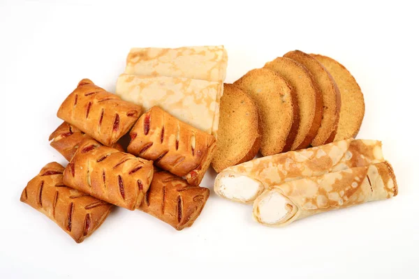 Biscotti Frittelle Con Ripieno Cagliata Sfondo Bianco — Foto Stock