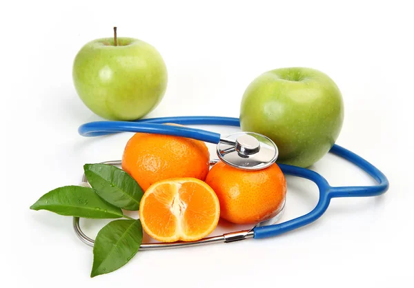 Ripe Fruit Stethoscope White Background — Stock Photo, Image