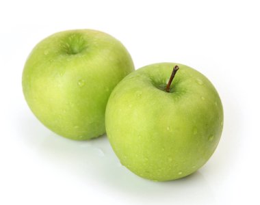 beyaz zemin üzerinde iki yeşil elma