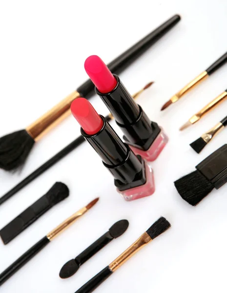 Bright Lipstick Makeup Brush White Background — Stock Photo, Image