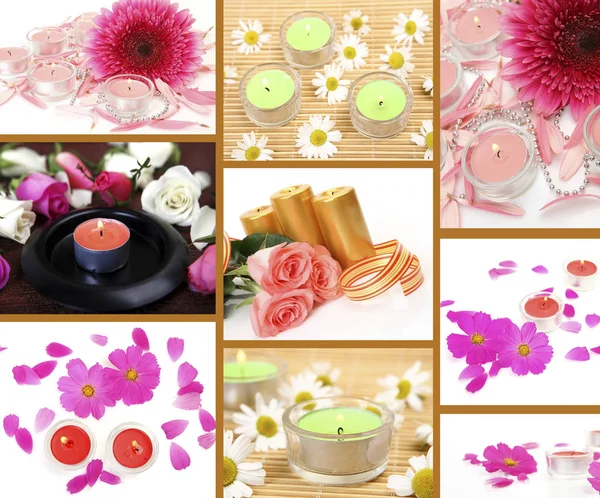 Beautiful Flowers Burning Candles — Stock Photo, Image