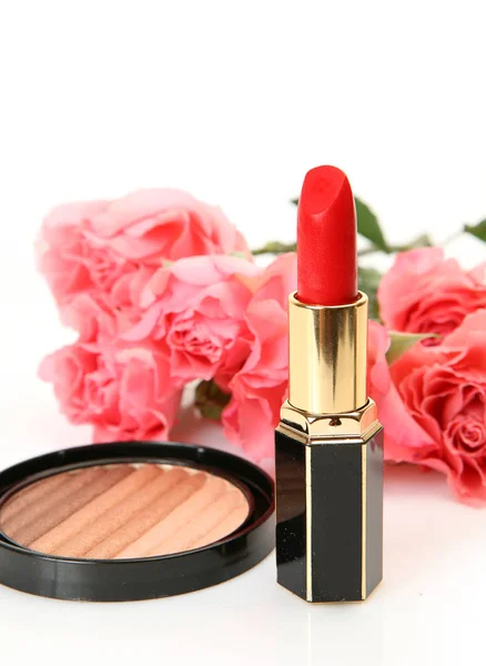 Bouquet Roses Red Lipstick — Stock Photo, Image