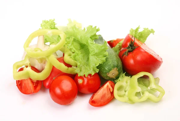 Verduras Frescas Cortadas Para Dieta Alimentos Sobre Fondo Blanco —  Fotos de Stock
