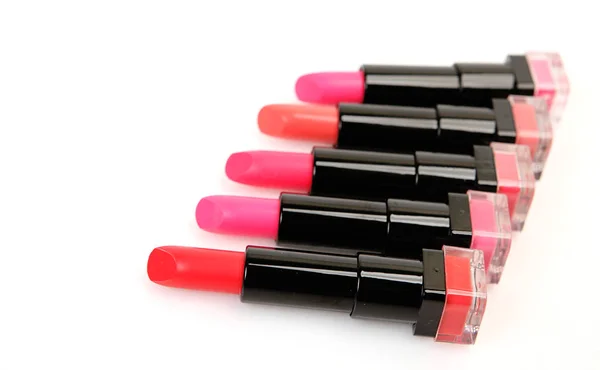 Female Colored Lipstick Make White Background — Stock Photo, Image