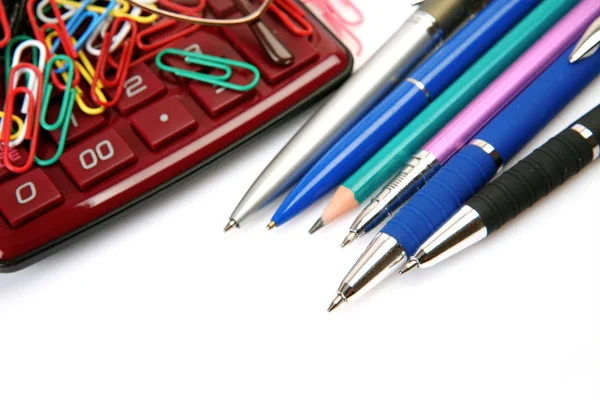 Taschenrechner Stift Und Bleistift — Stockfoto