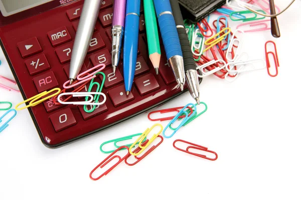 Taschenrechner Stift Und Bleistift — Stockfoto