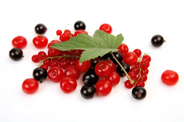 Reife Kirschen Und Johannisbeeren Auf Weißem Hintergrund — Stockfoto