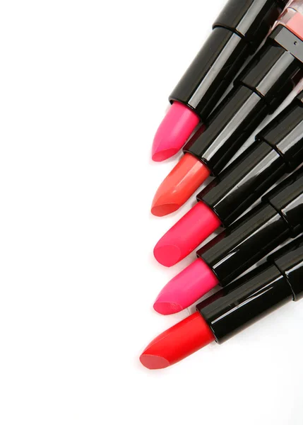 Frauen Farbigen Lippenstift Auf Weißem Hintergrund — Stockfoto