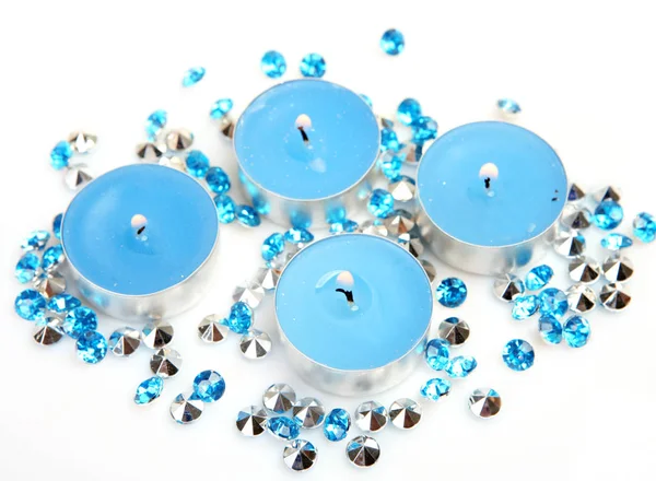 Velas Azules Ardientes Diamantes Imitación Brillantes — Foto de Stock