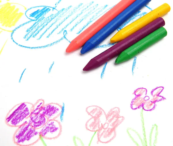 Balmumu Renkli Kalemler Için Çizim — Stok fotoğraf