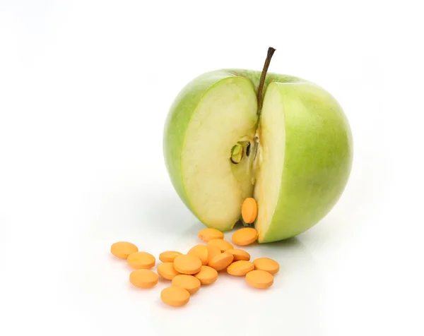 Green Apple Pills White Background — Stock Photo, Image