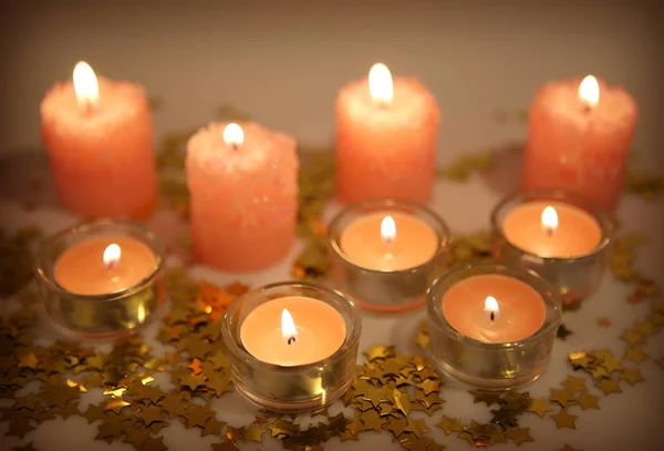 Burning Candles Confetti — Stock Photo, Image