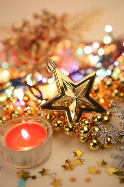 Decorações Natal Velas Chamas — Fotografia de Stock
