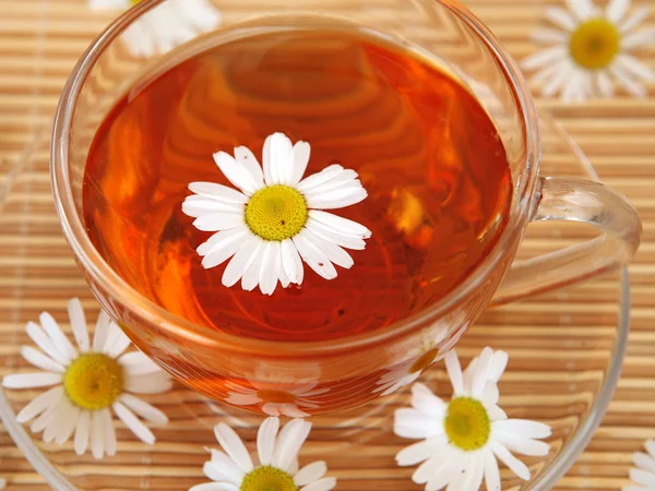 Xícara de chá e flores de camomila — Fotografia de Stock