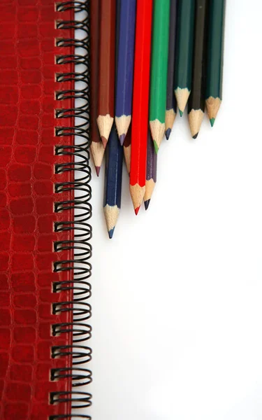 Gekleurde Houten Potloden Notebook — Stockfoto