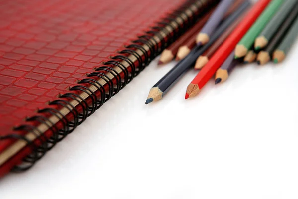 Colored Wooden Pencils Notebook — Stock Photo, Image