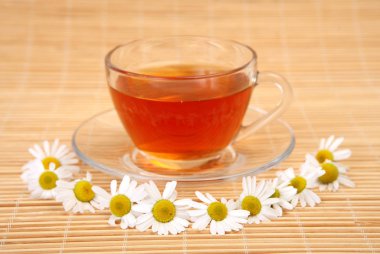 tea mug and chamomile flowers clipart
