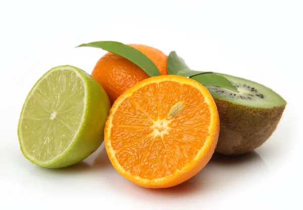 Oranges Kiwi Lime White Background — Stock Photo, Image