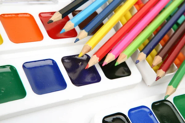 Colored Wooden Pencils Paints Drawing — Stock Photo, Image