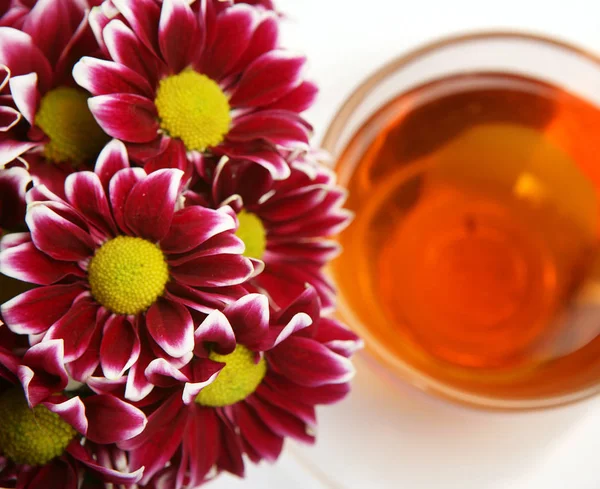 Cup Tea Dark Red Flowers — Stock Photo, Image