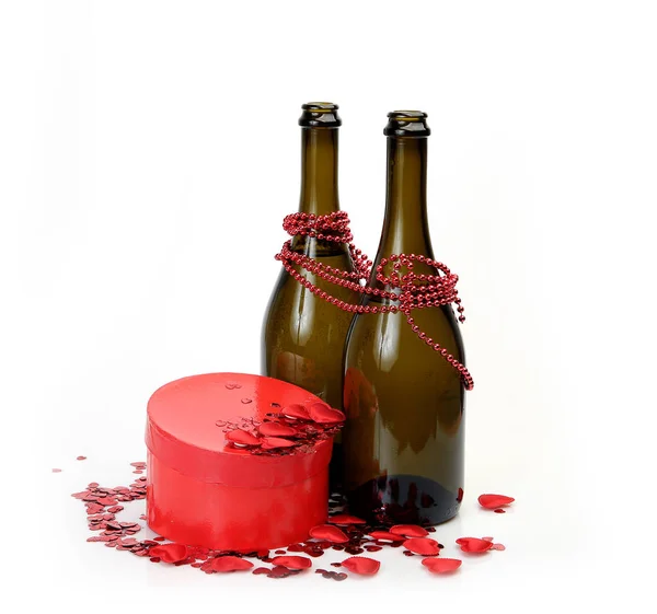 Μπουκάλια Κρασιού Και Εορταστικές Διακοσμήσεις — Φωτογραφία Αρχείου